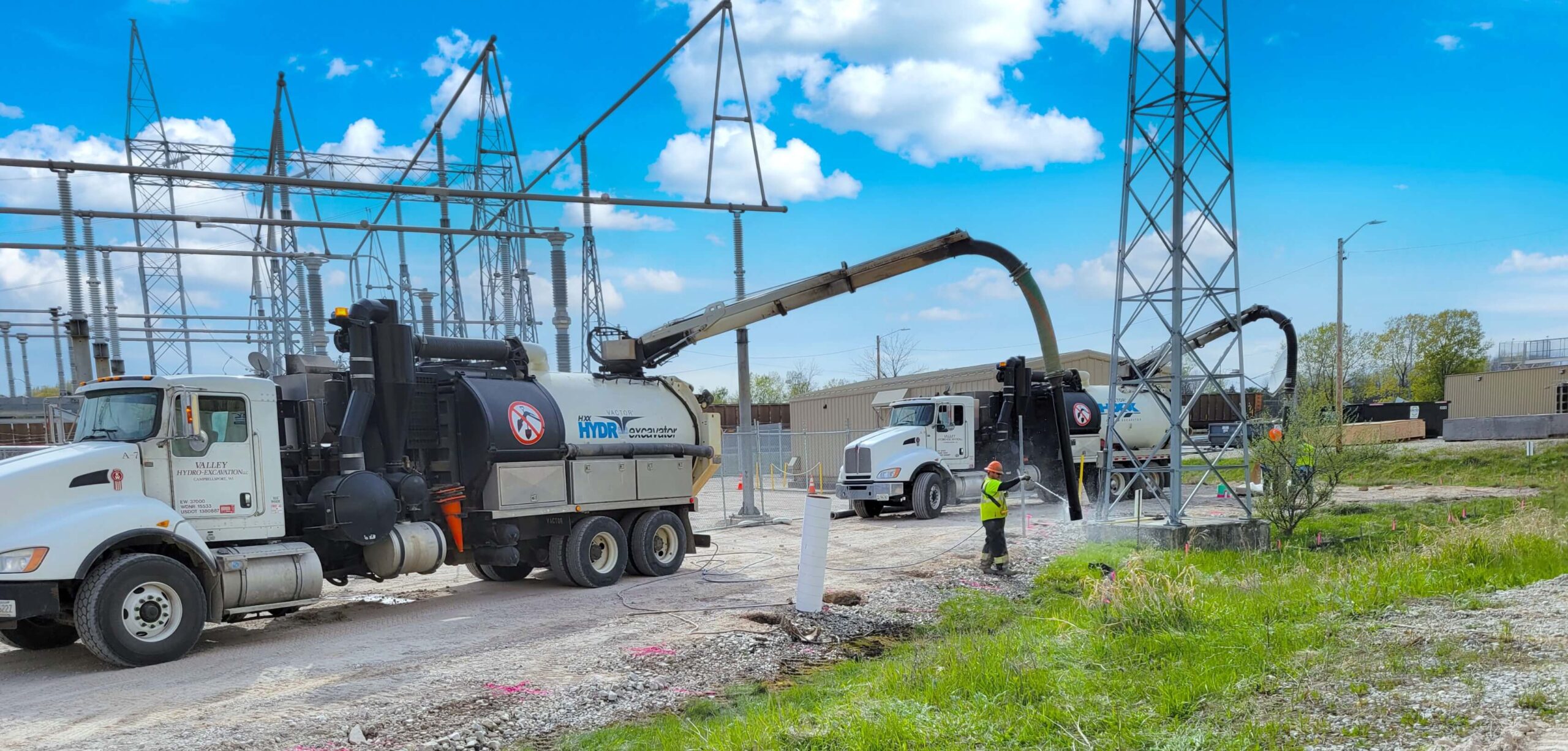 three crew workers on site
